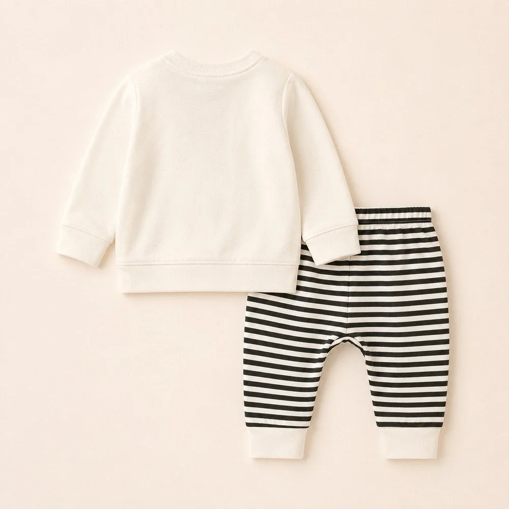Cat & Jack Baby Halloween Sweatshirt and Striped Joggers Set Cream Black 12M